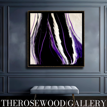 Contemporary Abstract Digital Artwork Vertical Bands Black White Cream Violet Fluid Organic Movement Pouring Painting
