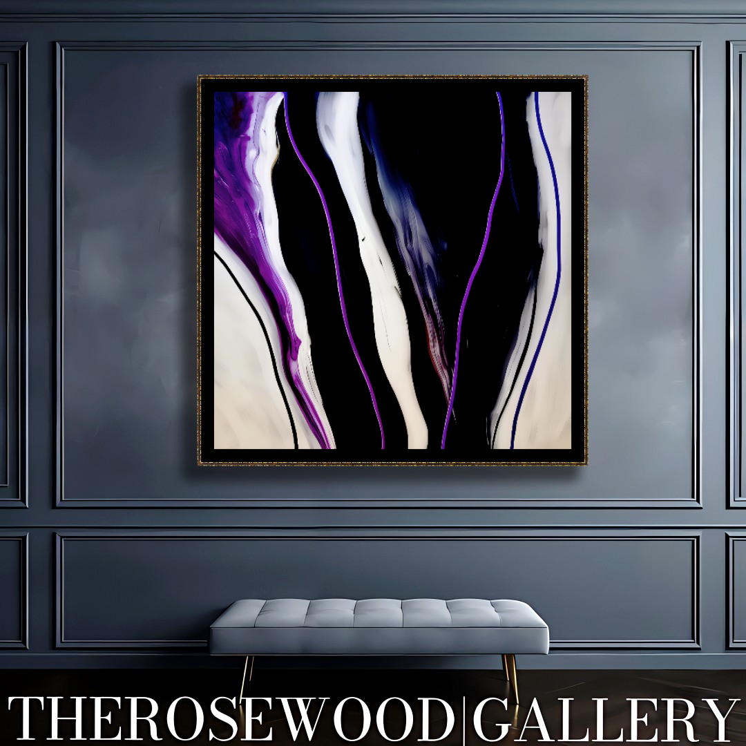 Fluid Art Painting Calm Serenity Fiery Purple Deep Black Ivory Contemporary Digital Pouring Painting