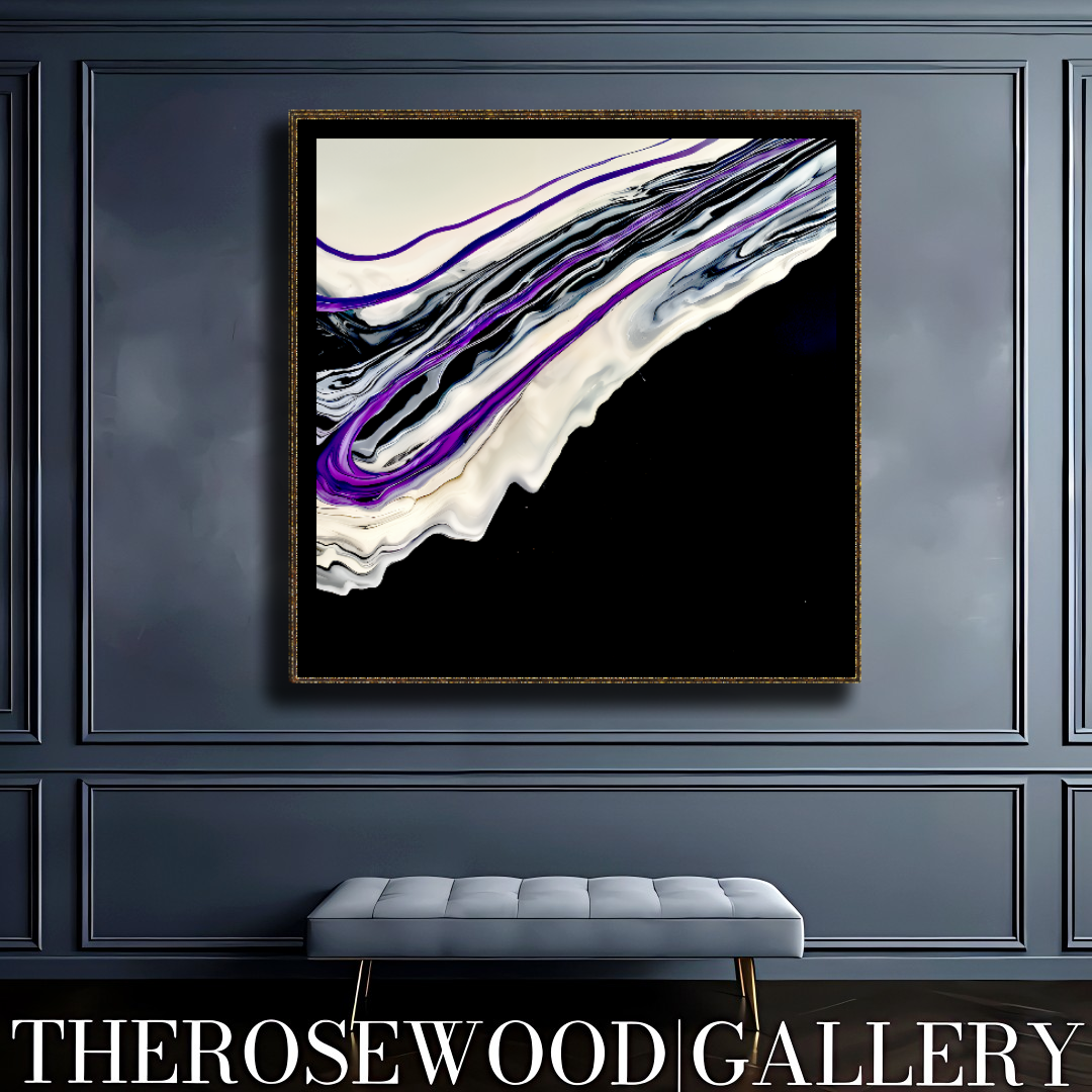 Pouring Painting Elegant Art Striking Contrast Deep Black Pristine White Electric Violet Creamy Hues