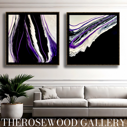 Pouring Painting Elegant Art Striking Contrast Deep Black Pristine White Electric Violet Creamy Hues