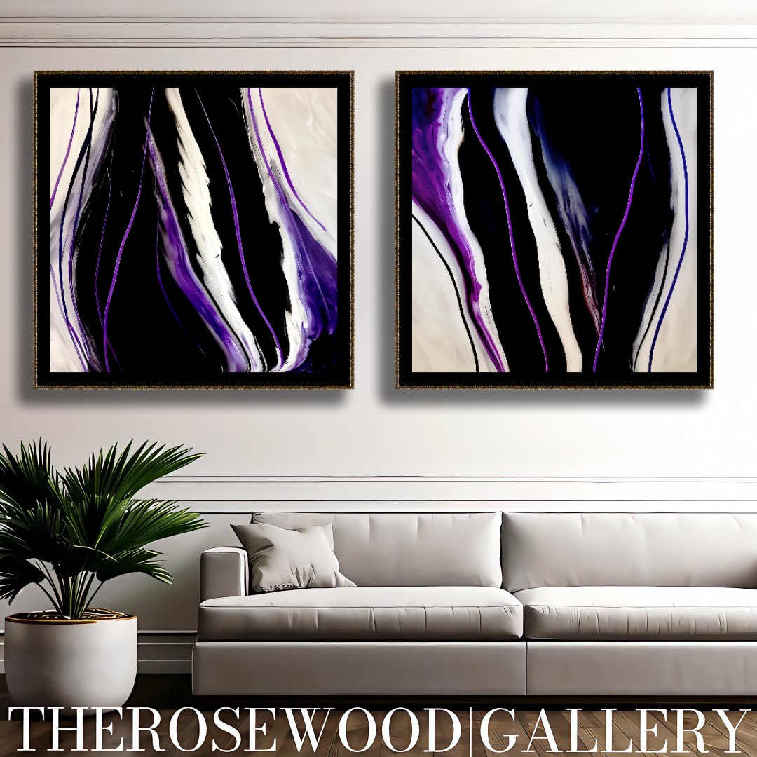 Fluid Art Painting Calm Serenity Fiery Purple Deep Black Ivory Contemporary Digital Pouring Painting