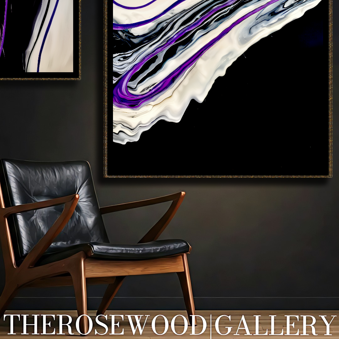 Pouring Painting Elegant Art Striking Contrast Deep Black Pristine White Electric Violet Creamy Hues