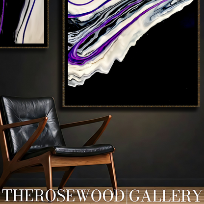 Pouring Painting Elegant Art Striking Contrast Deep Black Pristine White Electric Violet Creamy Hues