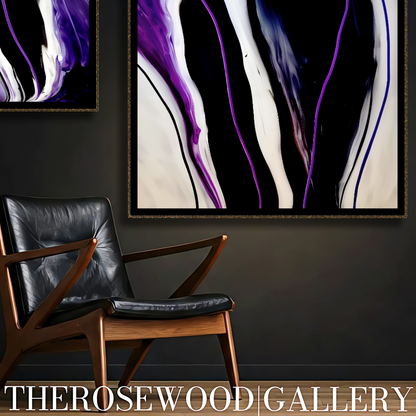 Fluid Art Painting Calm Serenity Fiery Purple Deep Black Ivory Contemporary Digital Pouring Painting