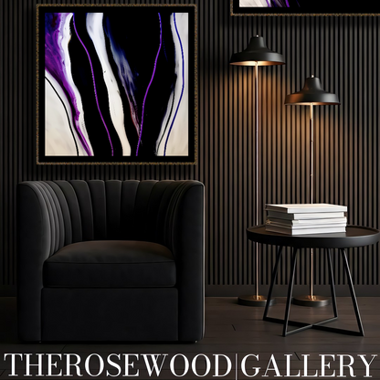 Fluid Art Painting Calm Serenity Fiery Purple Deep Black Ivory Contemporary Digital Pouring Painting