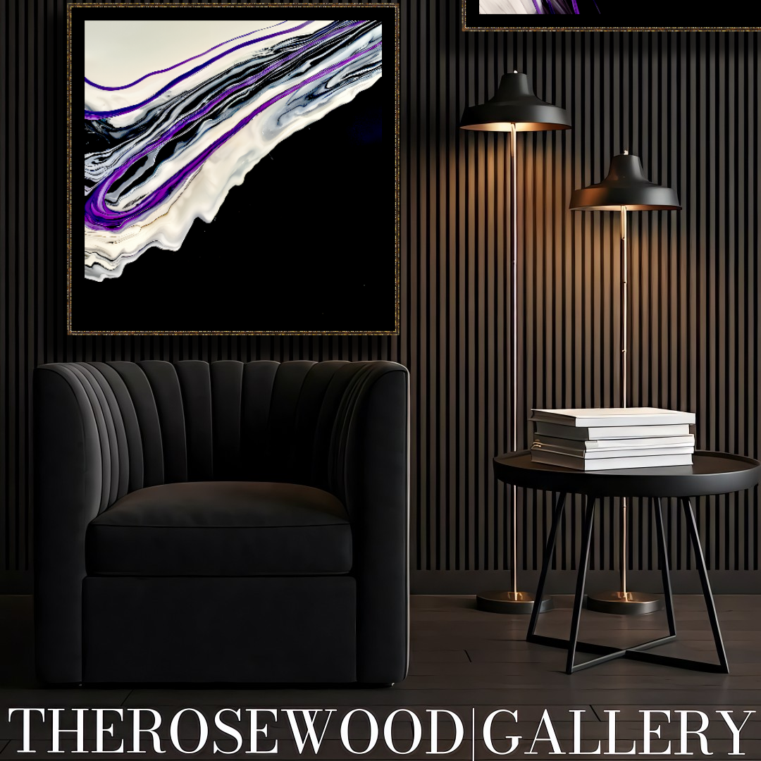 Pouring Painting Elegant Art Striking Contrast Deep Black Pristine White Electric Violet Creamy Hues