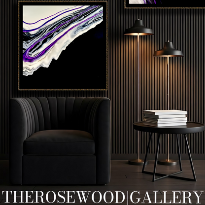 Pouring Painting Elegant Art Striking Contrast Deep Black Pristine White Electric Violet Creamy Hues