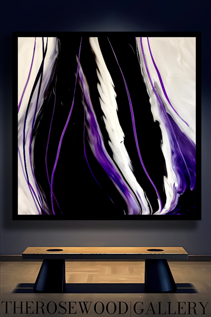 Contemporary Abstract Digital Artwork Vertical Bands Black White Cream Violet Fluid Organic Movement Pouring Painting