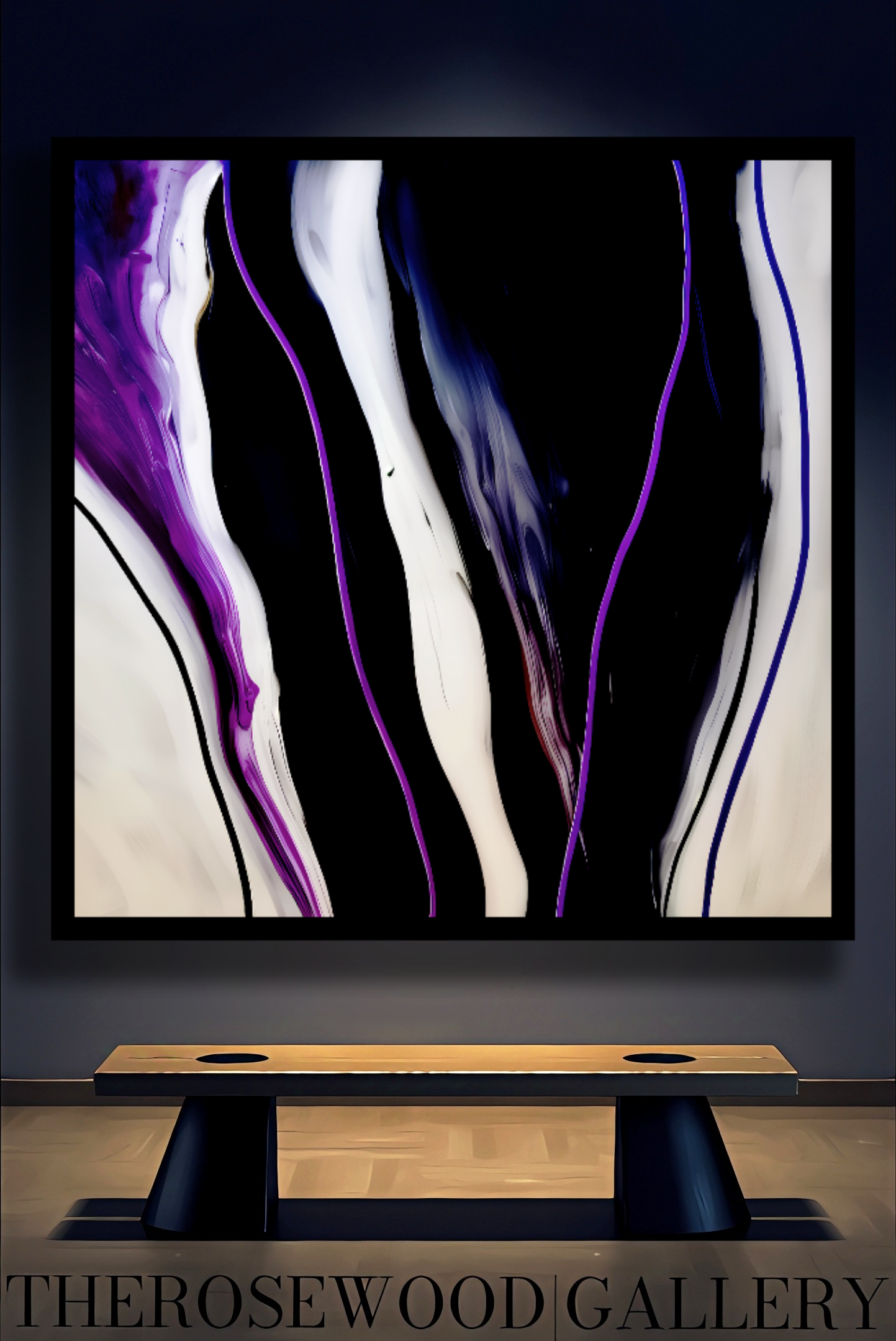 Fluid Art Painting Calm Serenity Fiery Purple Deep Black Ivory Contemporary Digital Pouring Painting