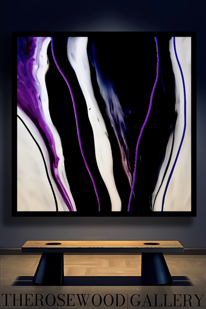 Fluid Art Painting Calm Serenity Fiery Purple Deep Black Ivory Contemporary Digital Pouring Painting
