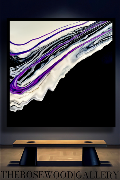 Pouring Painting Elegant Art Striking Contrast Deep Black Pristine White Electric Violet Creamy Hues