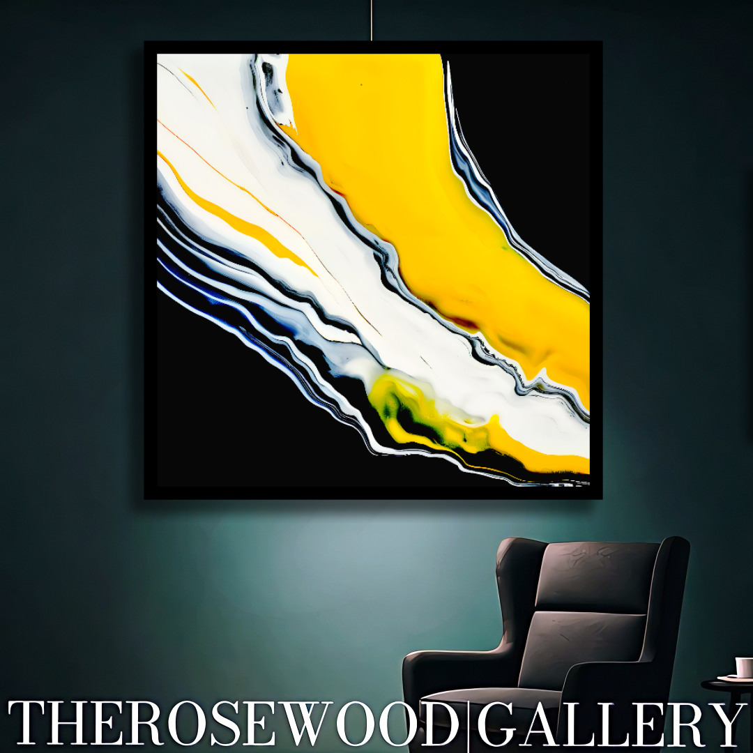 Digital Stream Of Painting Artwork Pouring Painting Abstract Art Black Background Bright Yellow