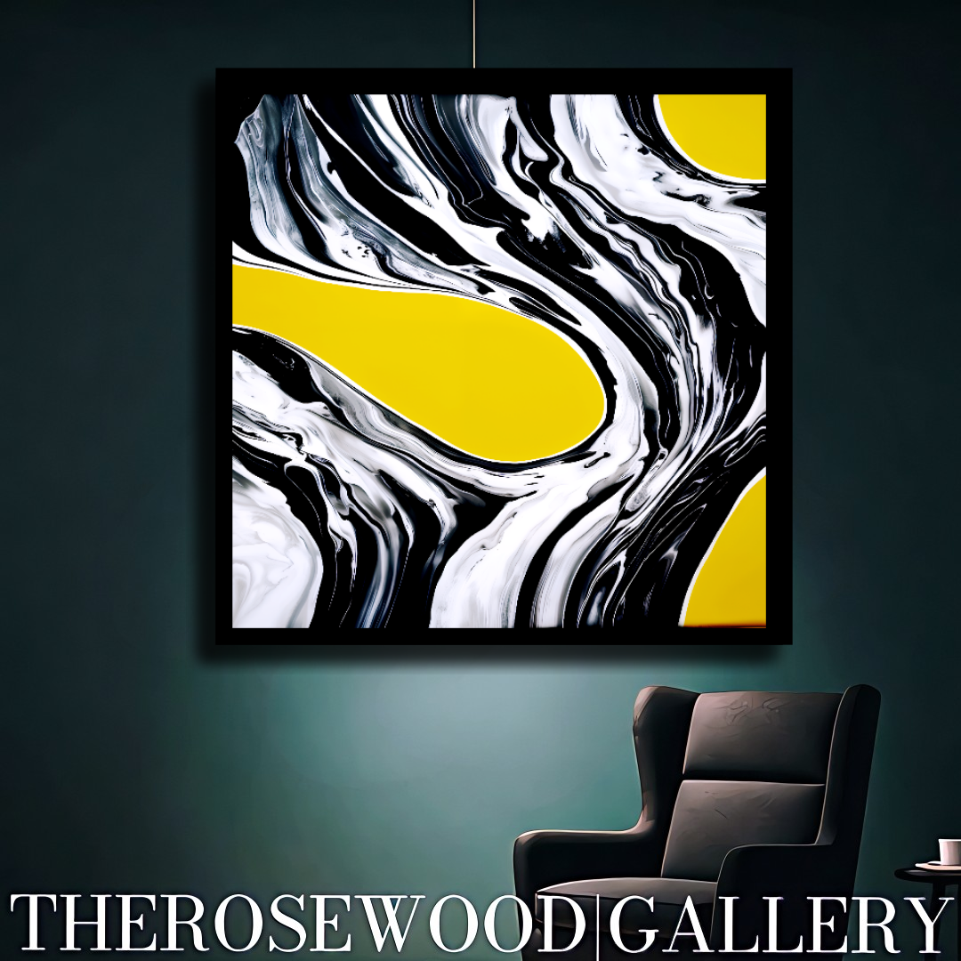 Digital Contemporary Wall Decor Saturated Flamboyant Yellow Through Ivory And Deep Black