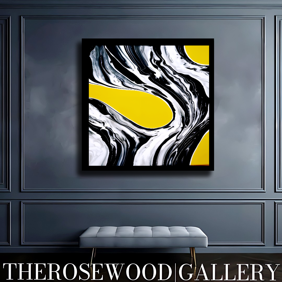 Digital Contemporary Wall Decor Saturated Flamboyant Yellow Through Ivory And Deep Black