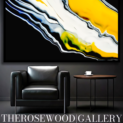 Digital Stream Of Painting Artwork Pouring Painting Abstract Art Black Background Bright Yellow