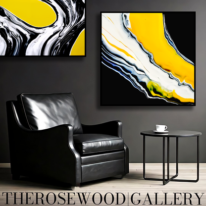 Digital Stream Of Painting Artwork Pouring Painting Abstract Art Black Background Bright Yellow