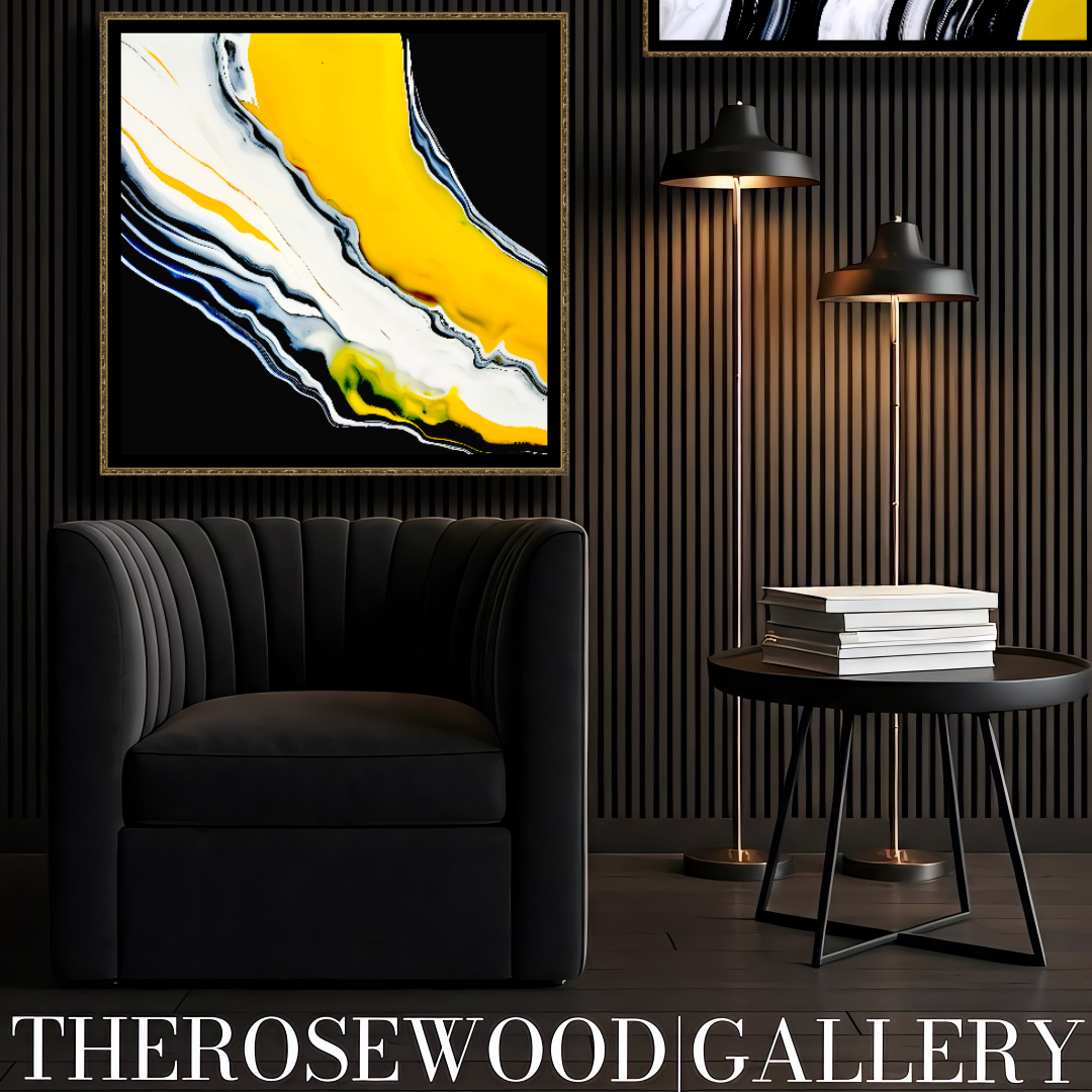 Digital Stream Of Painting Artwork Pouring Painting Abstract Art Black Background Bright Yellow