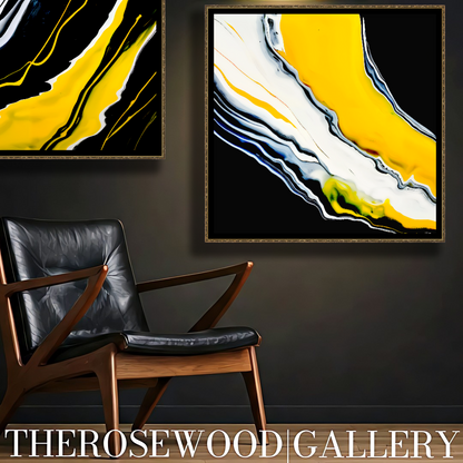 Digital Stream Of Painting Artwork Pouring Painting Abstract Art Black Background Bright Yellow
