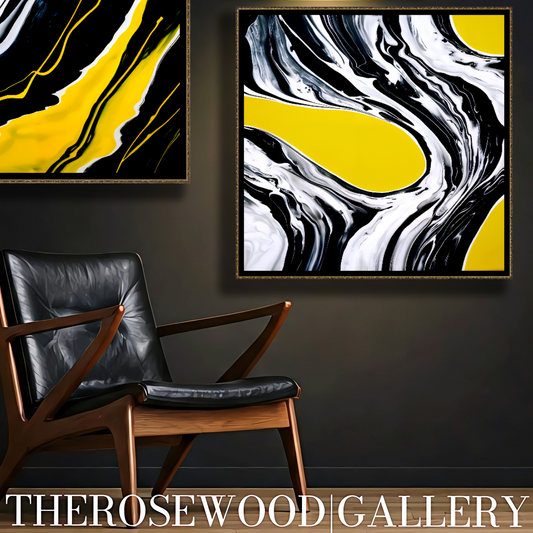 Digital Contemporary Wall Decor Saturated Flamboyant Yellow Through Ivory And Deep Black
