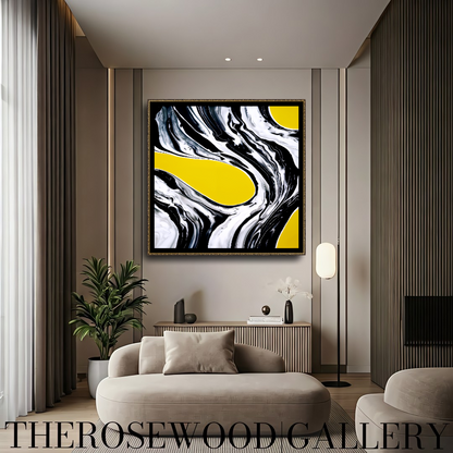 Digital Contemporary Wall Decor Saturated Flamboyant Yellow Through Ivory And Deep Black