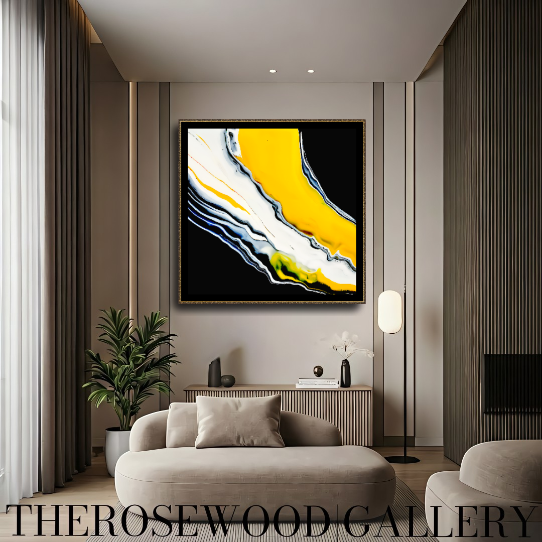 Digital Stream Of Painting Artwork Pouring Painting Abstract Art Black Background Bright Yellow