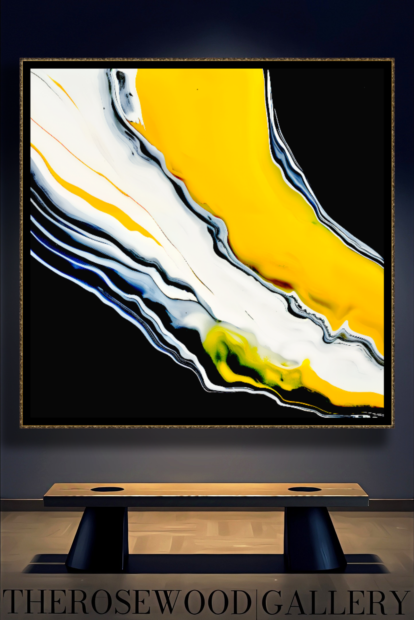 Digital Stream Of Painting Artwork Pouring Painting Abstract Art Black Background Bright Yellow