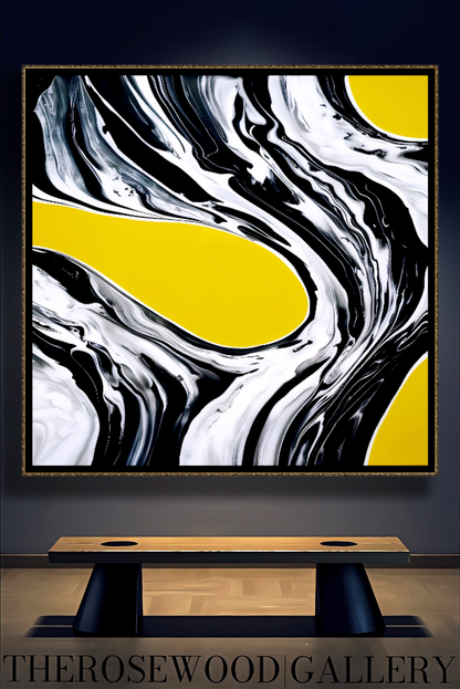 Digital Contemporary Wall Decor Saturated Flamboyant Yellow Through Ivory And Deep Black