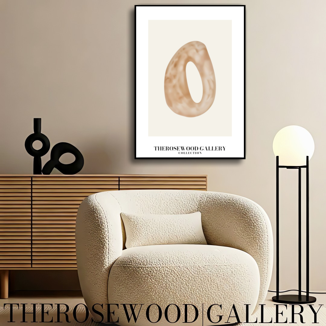 Affiche numérique minimaliste | Téléchargement instantané | Fond neutre et chaleureux | Formes circulaires abstraites | Tons terreux doux | Palette de couleurs beige taupe