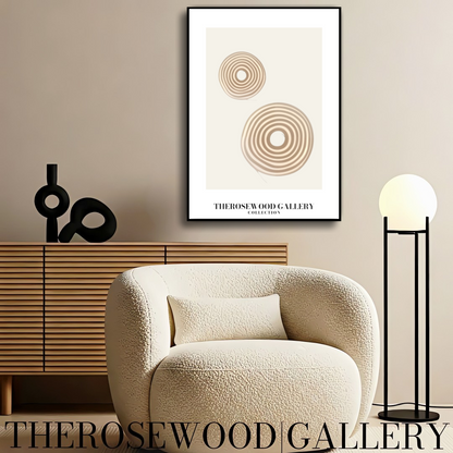 Minimal Digital Art Print | Instant Download | Warm Neutral Palette | Soft Circular Patterns | Earthy Muted Tones | Taupe Dark-Orange Accents