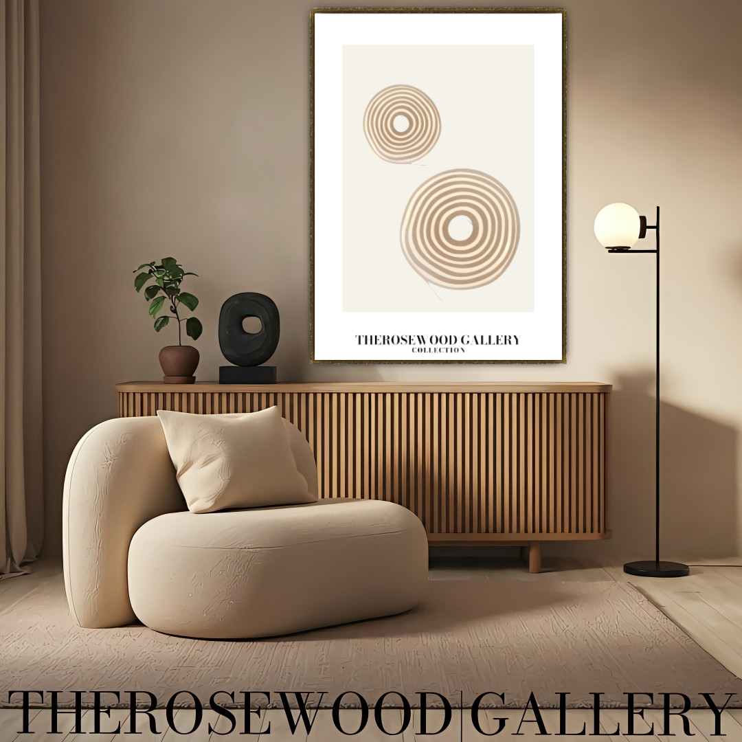 Minimal Digital Art Print | Instant Download | Warm Neutral Palette | Soft Circular Patterns | Earthy Muted Tones | Taupe Dark-Orange Accents