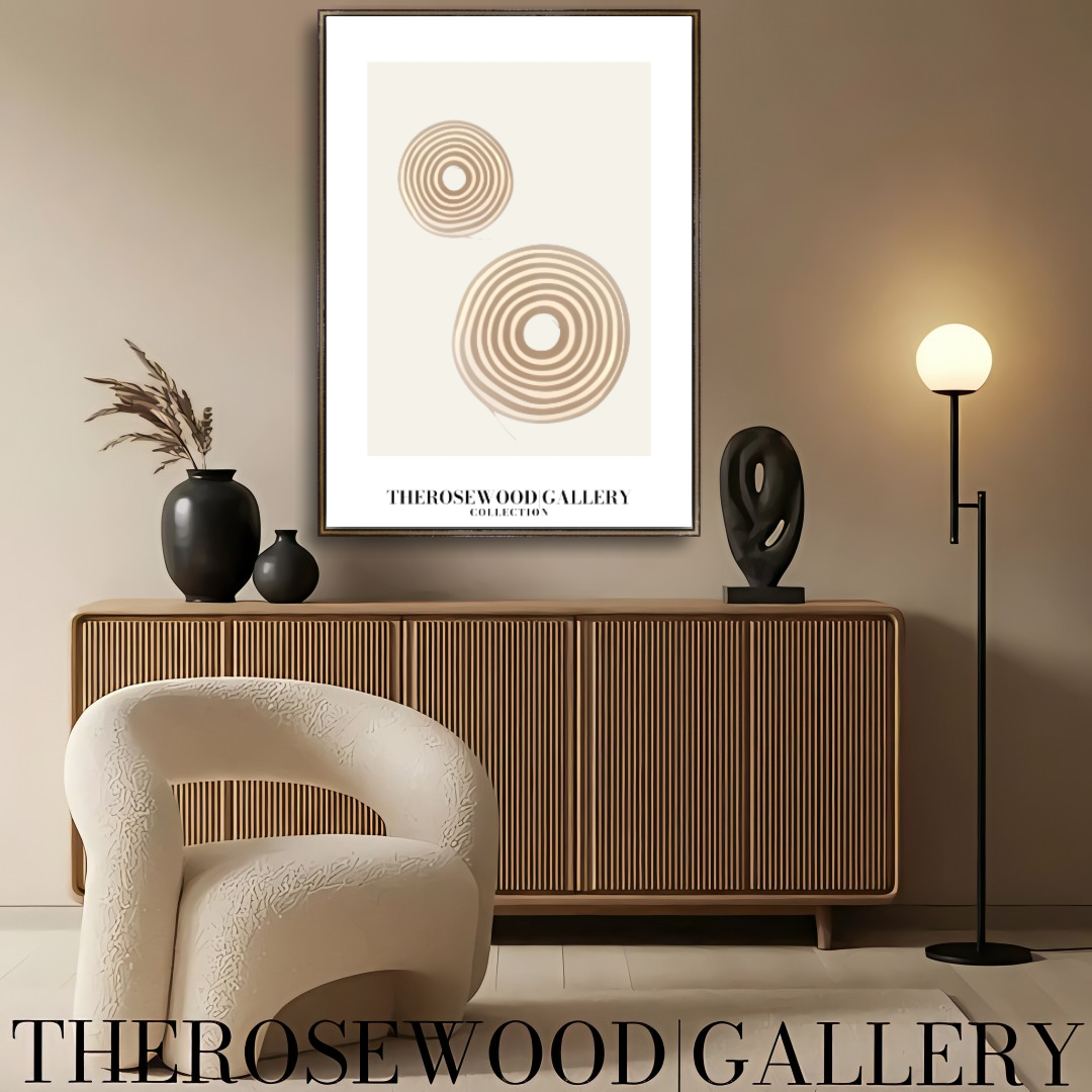 Minimal Digital Art Print | Instant Download | Warm Neutral Palette | Soft Circular Patterns | Earthy Muted Tones | Taupe Dark-Orange Accents