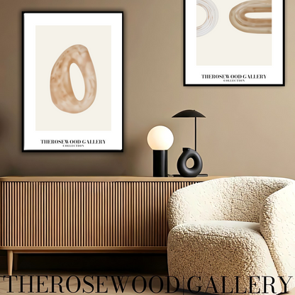 Zeitgenössische geometrische Kunst | Schnelle digitale Lieferung | Neutrale, warme Farbtöne | Glatte, kreisförmige Elemente | Sanfte, erdige Farbpalette | Beige-Graue Farbkombinationen