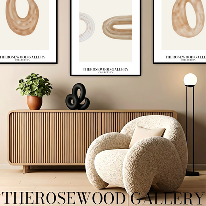 Affiche numérique minimaliste | Téléchargement instantané | Fond neutre et chaleureux | Formes circulaires abstraites | Tons terreux doux | Palette de couleurs beige taupe