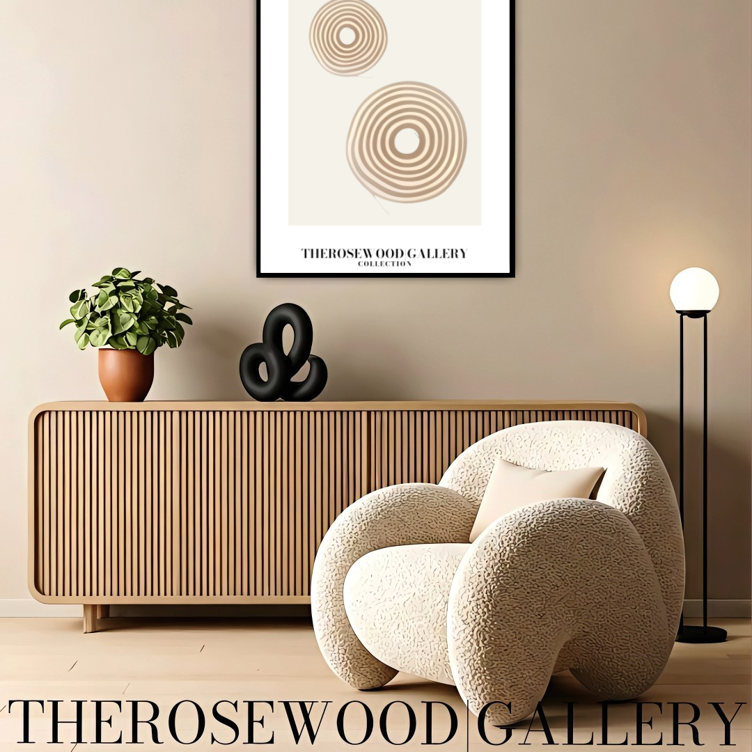 Minimal Digital Art Print | Instant Download | Warm Neutral Palette | Soft Circular Patterns | Earthy Muted Tones | Taupe Dark-Orange Accents