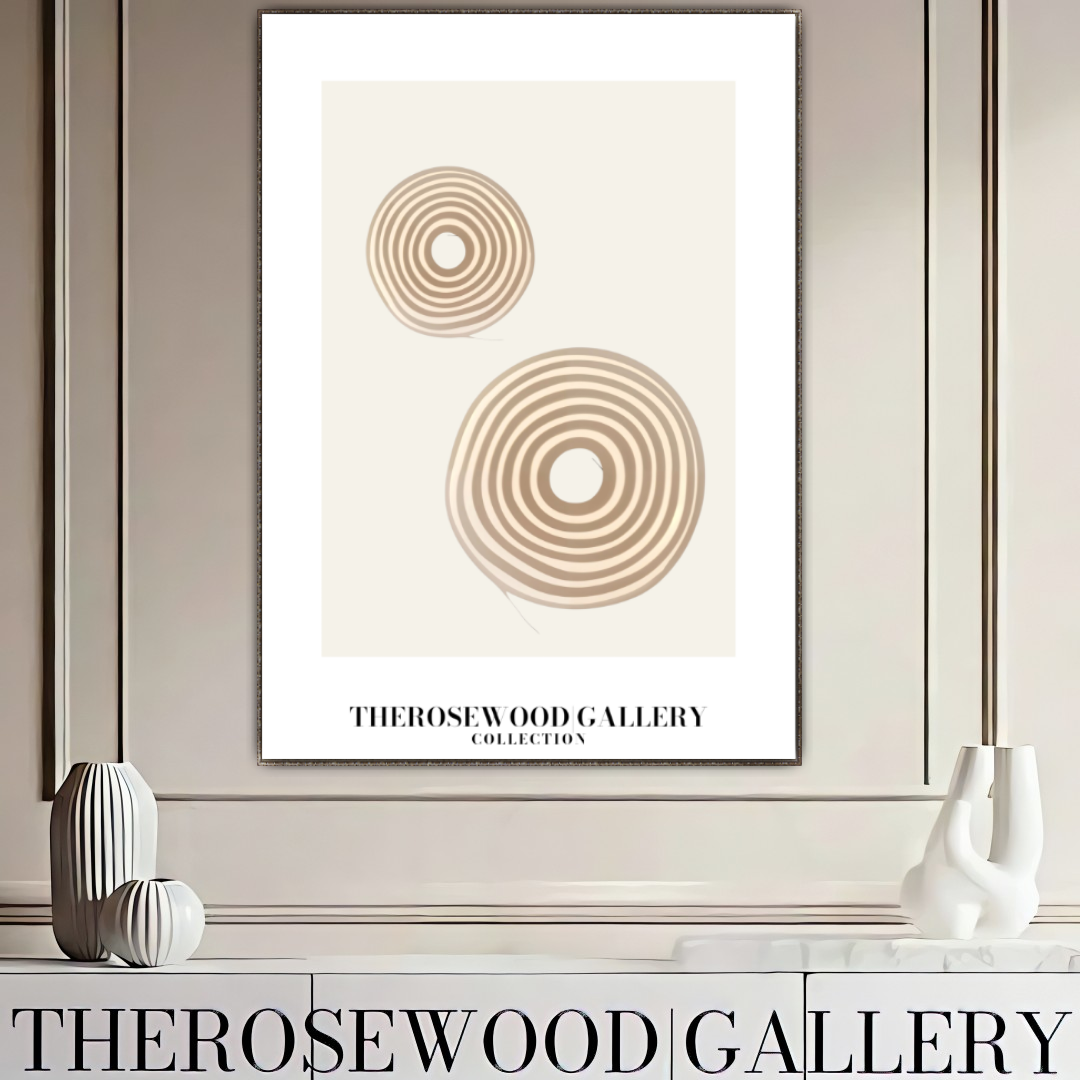 Minimal Digital Art Print | Instant Download | Warm Neutral Palette | Soft Circular Patterns | Earthy Muted Tones | Taupe Dark-Orange Accents