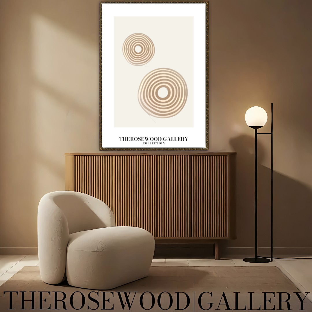 Minimal Digital Art Print | Instant Download | Warm Neutral Palette | Soft Circular Patterns | Earthy Muted Tones | Taupe Dark-Orange Accents