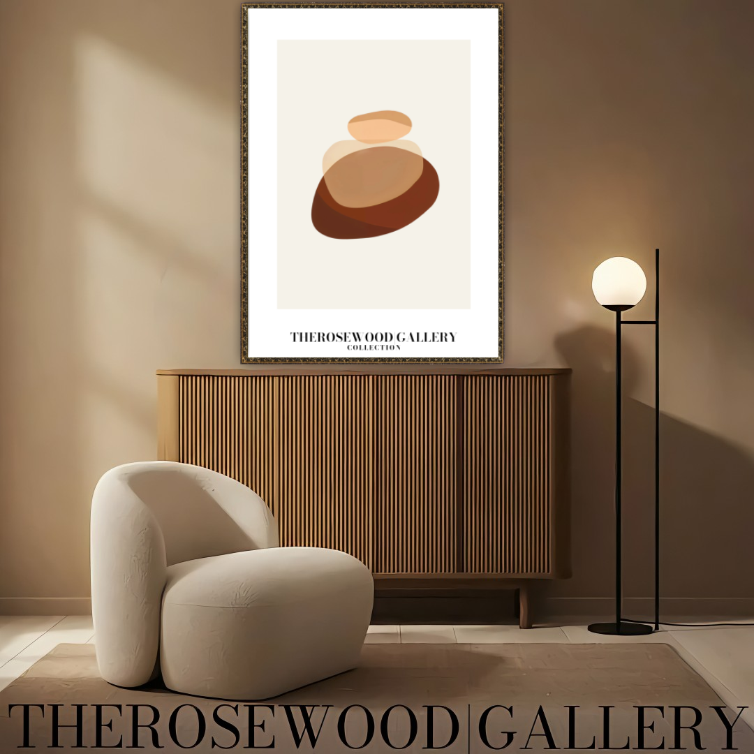 Simple Minimal Art Print | Instant Digital Delivery | Cozy Neutral Shades | Circle Motifs | Soft Warm Hues | Pale Pink-Beige Red-Brown Accents