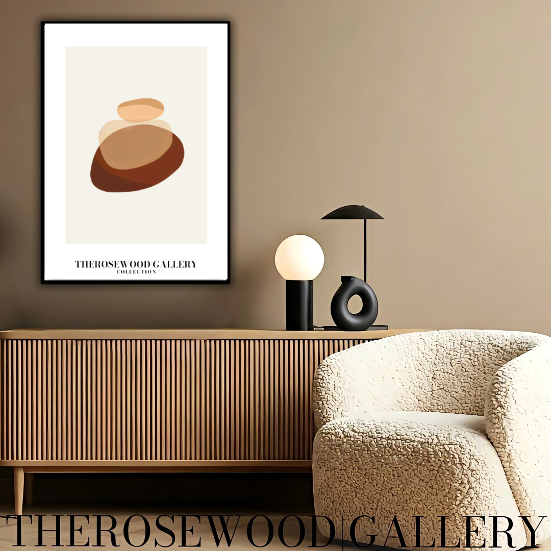 Simple Minimal Art Print | Instant Digital Delivery | Cozy Neutral Shades | Circle Motifs | Soft Warm Hues | Pale Pink-Beige Red-Brown Accents