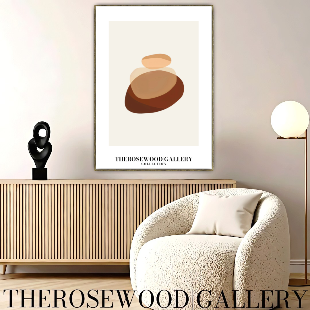 Simple Minimal Art Print | Instant Digital Delivery | Cozy Neutral Shades | Circle Motifs | Soft Warm Hues | Pale Pink-Beige Red-Brown Accents