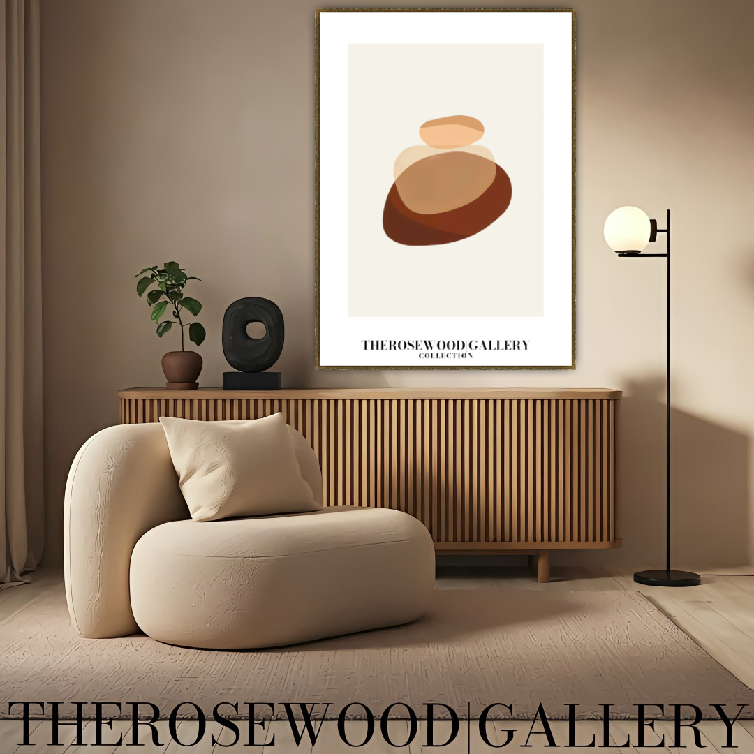 Simple Minimal Art Print | Instant Digital Delivery | Cozy Neutral Shades | Circle Motifs | Soft Warm Hues | Pale Pink-Beige Red-Brown Accents