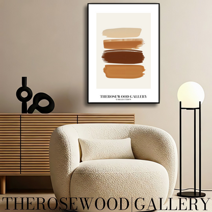 Impression minimaliste contemporaine texturée | Peinture numérique instantanée | Décoration de bureau neutre | Motif abstrait aux coups de pinceau | Teintes brunes naturelles | Affiche artistique moderne