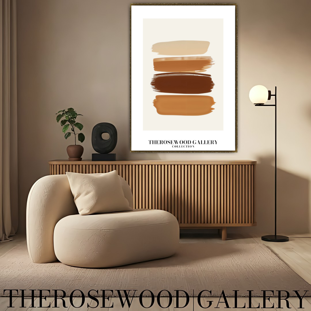 Impression minimaliste contemporaine texturée | Peinture numérique instantanée | Décoration de bureau neutre | Motif abstrait aux coups de pinceau | Teintes brunes naturelles | Affiche artistique moderne