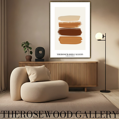 Impression minimaliste contemporaine texturée | Peinture numérique instantanée | Décoration de bureau neutre | Motif abstrait aux coups de pinceau | Teintes brunes naturelles | Affiche artistique moderne