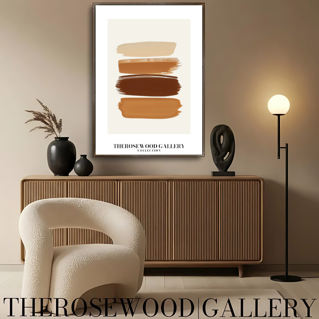Impression minimaliste contemporaine texturée | Peinture numérique instantanée | Décoration de bureau neutre | Motif abstrait aux coups de pinceau | Teintes brunes naturelles | Affiche artistique moderne