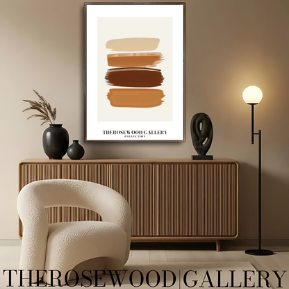 Impression minimaliste contemporaine texturée | Peinture numérique instantanée | Décoration de bureau neutre | Motif abstrait aux coups de pinceau | Teintes brunes naturelles | Affiche artistique moderne