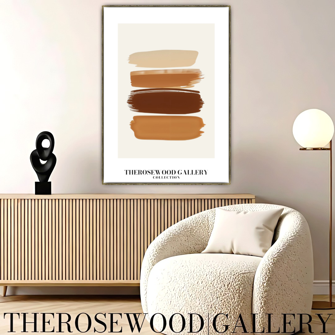 Impression minimaliste contemporaine texturée | Peinture numérique instantanée | Décoration de bureau neutre | Motif abstrait aux coups de pinceau | Teintes brunes naturelles | Affiche artistique moderne