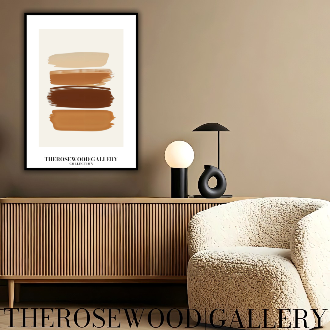 Impression minimaliste contemporaine texturée | Peinture numérique instantanée | Décoration de bureau neutre | Motif abstrait aux coups de pinceau | Teintes brunes naturelles | Affiche artistique moderne