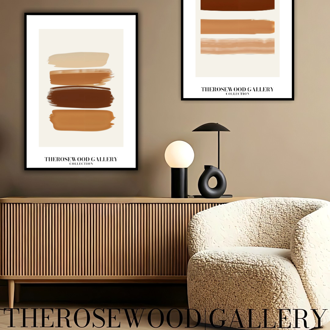 Impression minimaliste contemporaine texturée | Peinture numérique instantanée | Décoration de bureau neutre | Motif abstrait aux coups de pinceau | Teintes brunes naturelles | Affiche artistique moderne