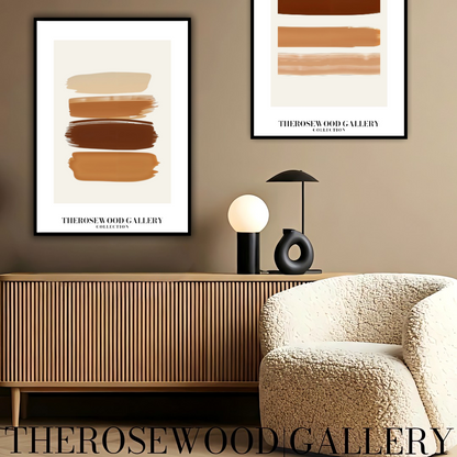 Impression minimaliste contemporaine texturée | Peinture numérique instantanée | Décoration de bureau neutre | Motif abstrait aux coups de pinceau | Teintes brunes naturelles | Affiche artistique moderne