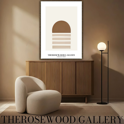 Minimalistischer Kunstdruck in blassem Sand | Digitale Wanddekoration | Neutrale, moderne Innenräume | Kreisförmiges, abstraktes Design | Druckbar in sanften Naturtönen
